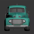 Vintage Turquoise Truck With Yellow Rails Towing Cement Mixer on Dark Background
