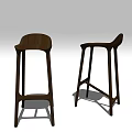 Modern Minimalist Walnut Wood Bar Stools With Curved Backrest And Sturdy Tall Legs