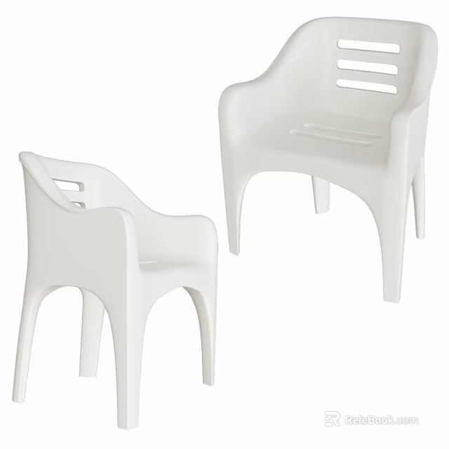 White Plastic Chairs Set of Two with Simple Backrest Design for Home and Office Spaces 3d model 