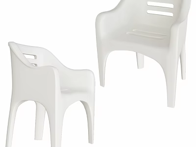 White Plastic Chairs Set of Two with Simple Backrest Design for Home and Office Spaces 3d model