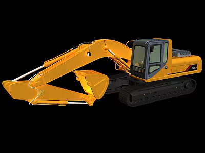 Yellow Heavy Duty Excavator With Tracks Bucket And Operator Cabin 3d model