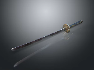 Traditional Samurai Sword Weapon With Golden Decorative Hilt And Sharp Blade 3d model