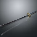 Traditional Samurai Sword Weapon With Golden Decorative Hilt And Sharp Blade
