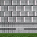 Modern Office Building Exterior With Glass Facade And Vertical White Stripes