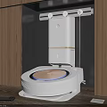 Sleek Smart Toilet in Modern Bathroom With Wooden Cabinets and Accessories