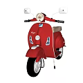 Red Classic Scooter With Round Headlight Beige Seat And Rearview Mirrors
