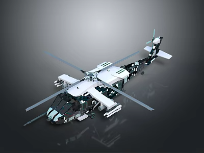 White Black Space Helicopter Model With Detailed Propellers For Aerospace Exploration 3d model