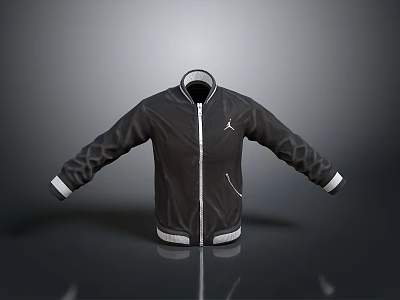 Stylish Black Casual Jacket With White Zipper Cuffs And Logo Design 3d model