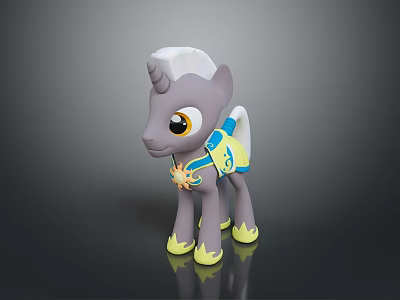 Gray Unicorn Pony Toy Figure With Yellow Hooves Blue Outfit And Star Design 3d model