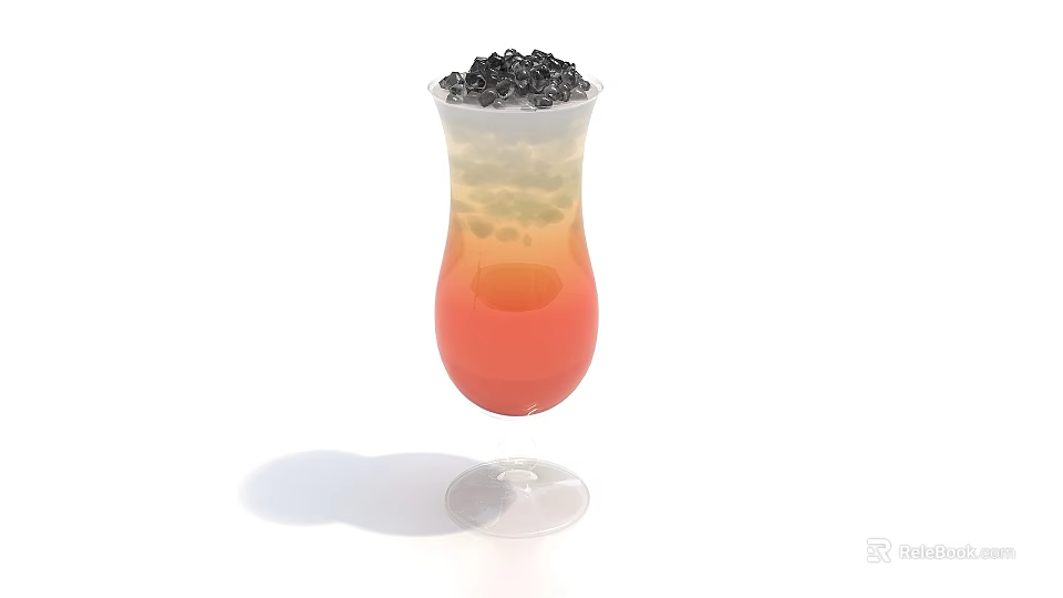 Tea Break Area With Layered Refreshing Drink Black Pearls And Orange Red In Tall Glass 3d model 