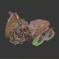Tracked Utility Vehicle With Large Front Mechanical Arm Rustic Orange Exterior Reinforced Cabin Industrial Design