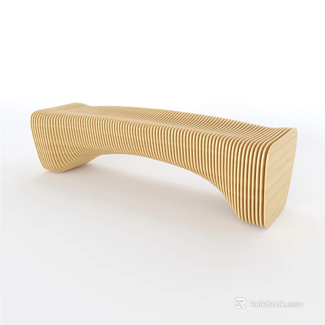 Modern Wooden Public Chair With Curved Shape And Striped Design 3d model 