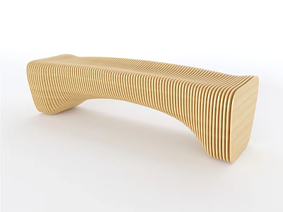 Modern Wooden Public Chair With Curved Shape And Striped Design 3d model