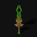 Green Ornate Weapon Design With Golden Decorations And Intricate Hilt Details