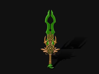 Green Ornate Weapon Design With Golden Decorations And Intricate Hilt Details 3d model