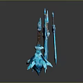 Blue Ice Crystal Decorative Weapons With Ornate Blades And Handles