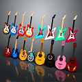 Colorful Electric Acoustic Guitars With Various Styles On 3d model