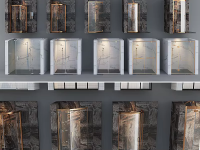 Modern Shower Sauna Interior Designs With Glass Enclosures Marble Walls And Gold Accents 3d model