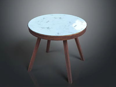 Stylish Round Table With Light Blue Marble Top And Dark Brown Wooden Legs 3d model