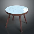 Stylish Round Table With Light Blue Marble Top And Dark Brown Wooden Legs