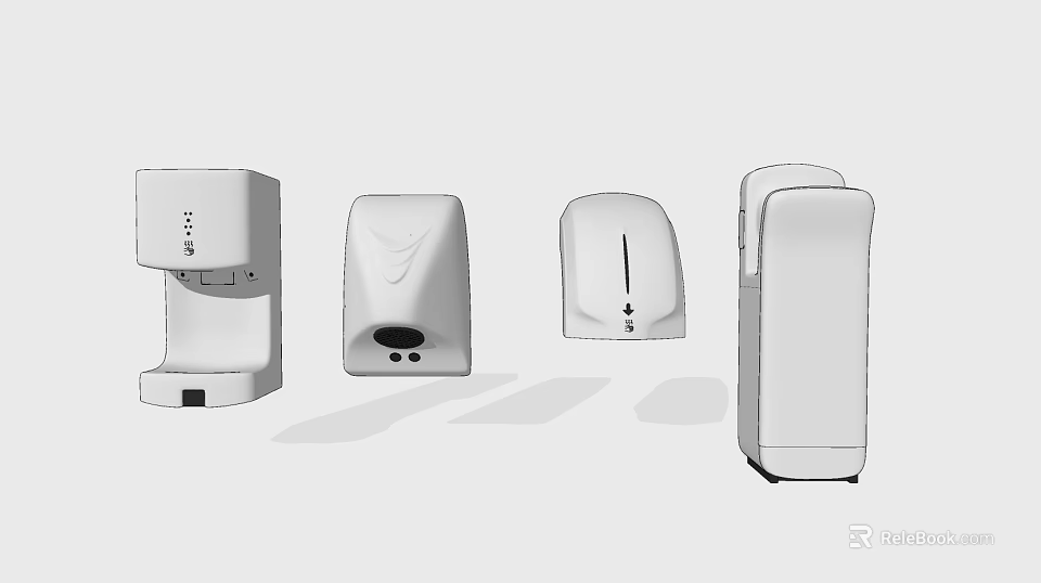 Sleek Modern White Bathroom Accessories With Soap Dispensers And Hand Dryers 3d model 