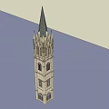 Historic Gothic Tower Featuring Tall Spire And Arched Stone Windows 3d model