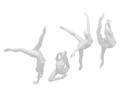 Artistic Models in Various Dance Poses Showcasing Dynamic Movements on White Background 3d model