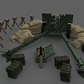 Military Weapon Tank Equipped With Sandbags Wooden Crates And Tripods Setup
