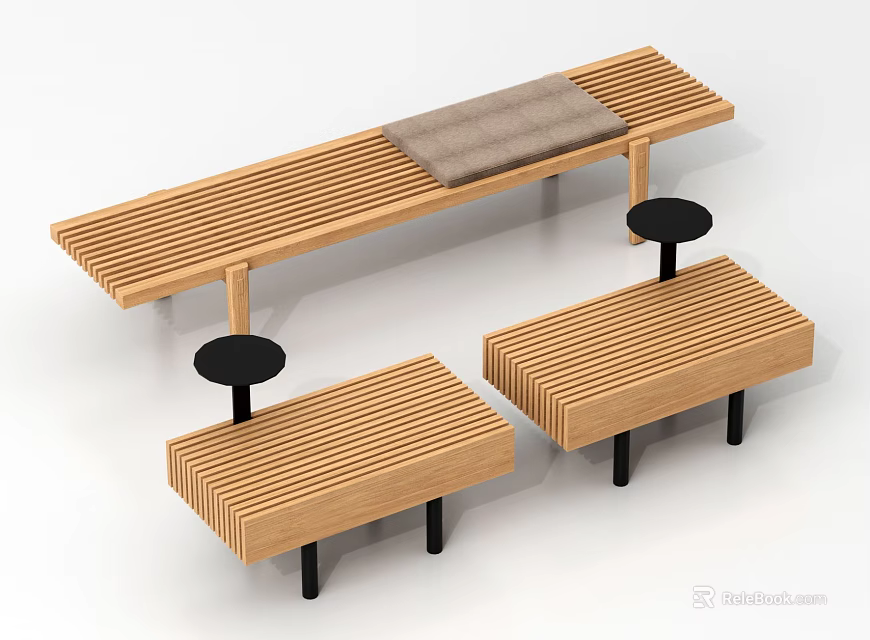 Modern Wooden Landscape Seating With Cushion And Smaller Units For Outdoor Areas 3d model 