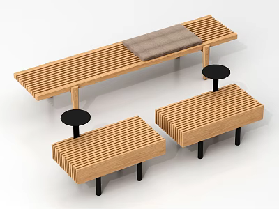 Modern Wooden Landscape Seating With Cushion And Smaller Units For Outdoor Areas 3d model