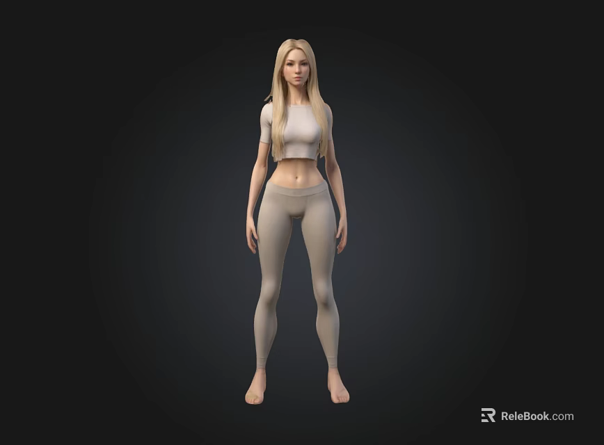 3D Female Character Model In Light Colored Top And Tight Pants With Black Background 3d model 