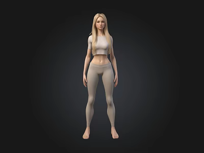 3D Female Character Model In Light Colored Top And Tight Pants With Black Background 3d model