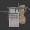 Sturdy Industrial Equipment Platform Featuring Metal Support Frame Stone Slabs And Heavy Stone Blocks