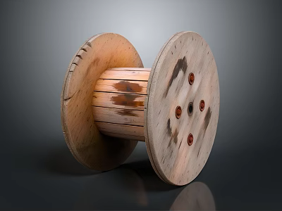 Vintage Wooden Spool Design With Natural Wood Grain And Metal Nails 3d model