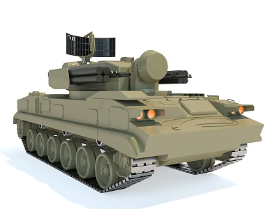 Olive Green Military Tank With Turret Radar Antenna Tracks And Headlights 3d model
