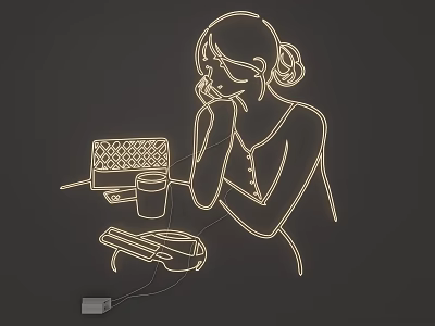 Modern LED Lighting Combination With Female Silhouette Laptop Cup And Tray 3d model