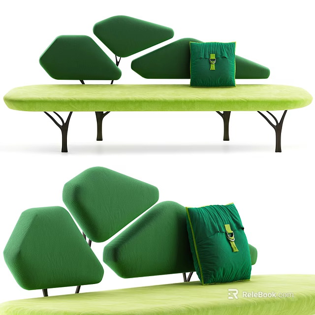 Green Irregular Shaped Sofa With Decorative Pillows In Modern Living Room Interior 3d model 