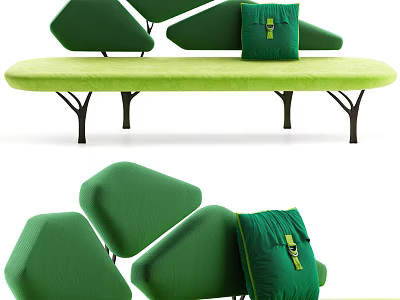 Green Irregular Shaped Sofa With Decorative Pillows In Modern Living Room Interior 3d model