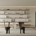 Modern Study Room Interior With Bookshelves Books Laptop Table Stools And Plants