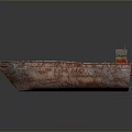 Old Red Rusted Ship With Small Cabin And Open Deck On Gray Background