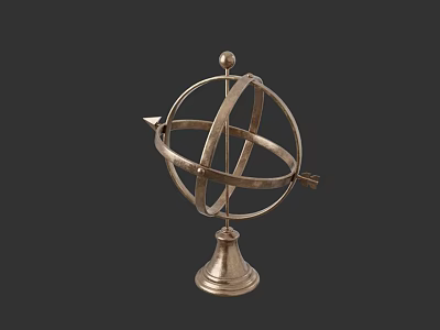 Decorative Metal Globe Sculpture With Intertwined Rings And Pedestal Base 3d model