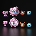 Cute Game and Movie Characters With Pink Heart Spiky Orange Cat And Blue Sphere Designs