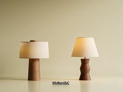 Minimalist Table Lamps With Wooden Bases And Light Fabric Shades In Light Background 3d model