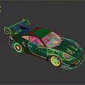 Green Sports Car With Black Rear Spoiler Gold Wheels Roof Vents And Sleek Design
