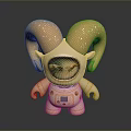 Astronaut Themed Figurine With Large Orange Horns And Scenic Chest
