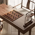 Traditional Wooden Desk With Chessboard And Brush Holder In Home Interior