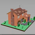 Orange Exterior House With Red Roof Chimney Garage Windows Green Shrubs And Lawn