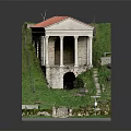 Ancient Building Model With Red Roof Stone Columns Stone Steps And Green Grassy Slope