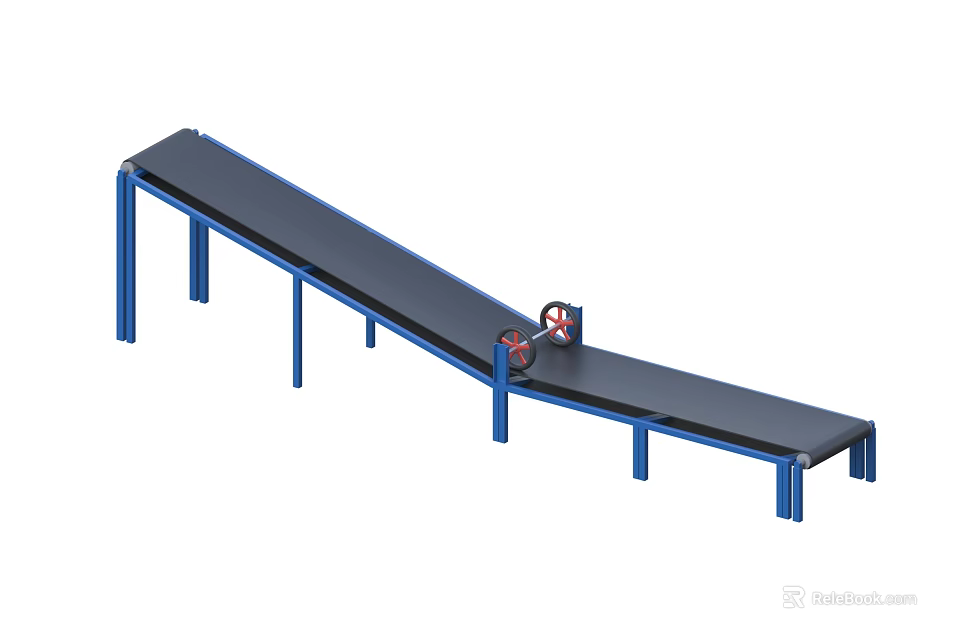 Industrial Inclined Conveyor Belt With Blue Metal Frame For Material Transportation 3d model 