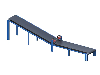 Industrial Inclined Conveyor Belt With Blue Metal Frame For Material Transportation 3d model